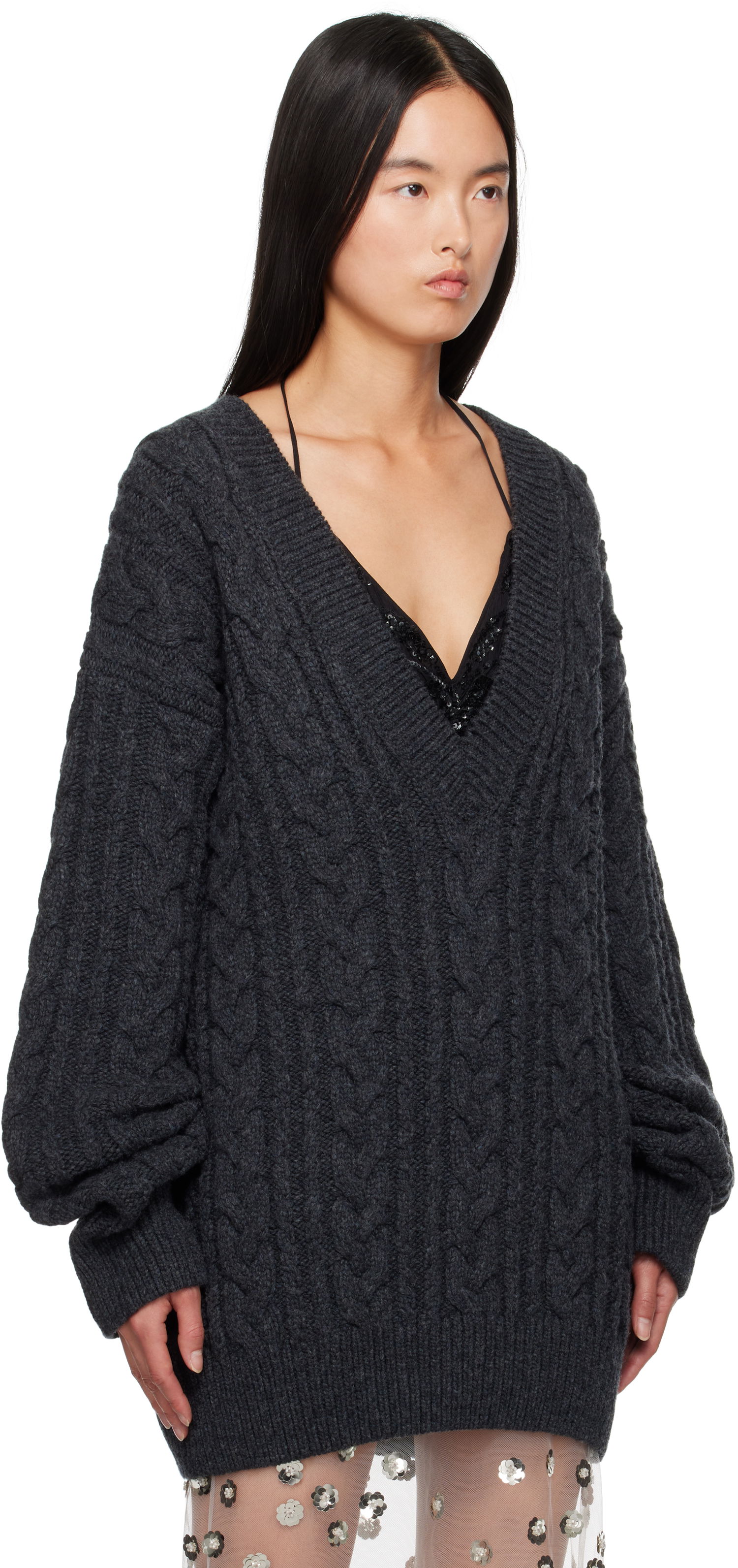 Пуловер Cecilie Bahnsen Alia V-Neck Knit Sweater Сиво | 3.24KNI51005 ALIA JUMPER, 1