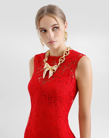 Pокля Dolce & Gabbana Dolce & Gabbana Floral Cordonetto Lace Sheath Dress Червено | F6TJTTHLMIIR0026, 3