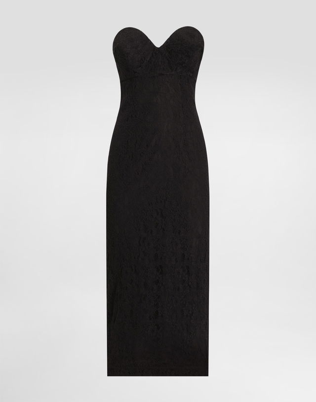 Dolce & Gabbana Strapless Lace Midi Dress with Conical Cups
