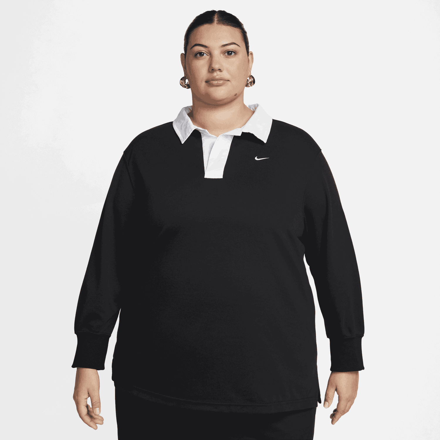Поло тениска Nike Sportswear Essential Oversized Long-Sleeve Polo Черно | FQ1341-010, 0