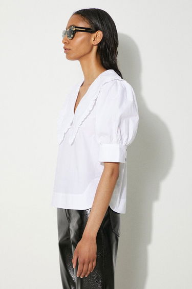 Риза GANNI V-Neck Blouse With Collar Бяло | F8635, 3
