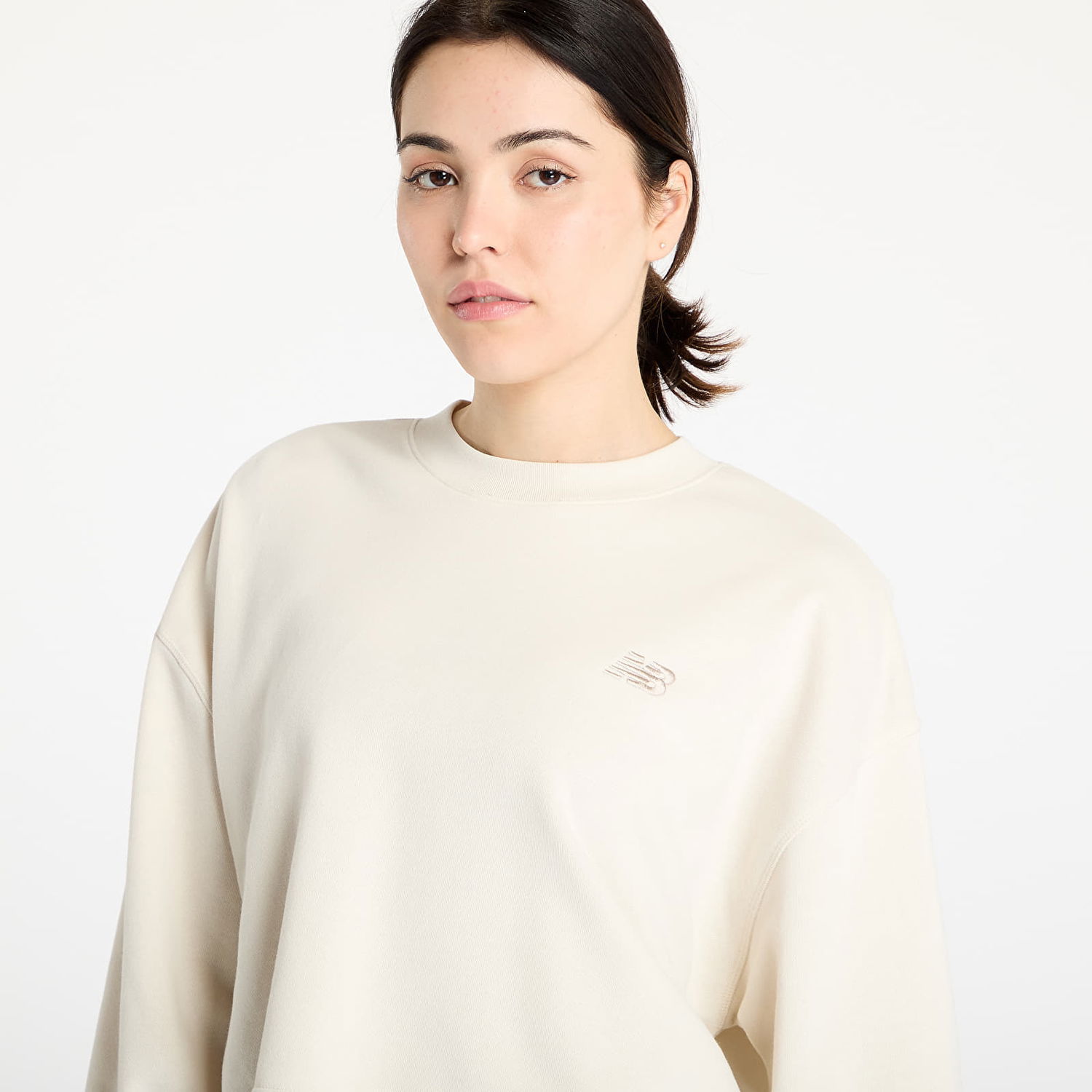 Суитчър New Balance Coastal Cropped Fleece Crew Sweatshirt Бежово | WT51514LIN, 1