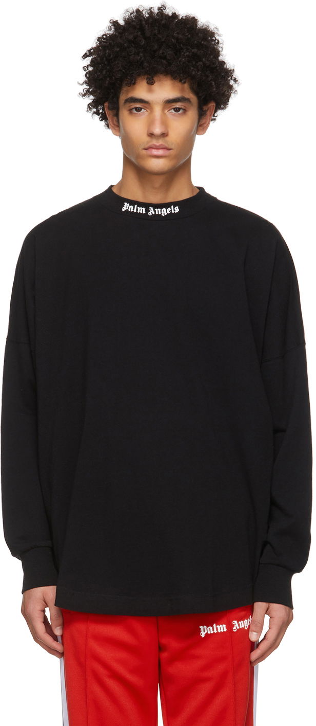 Суитчър Palm Angels Logo Long Sleeve T-Shirt Черно | PMAB001R21JER0011001