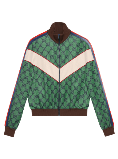 Яке Gucci Jersey Zip Jacket With Web Зелено | 653367 XJDF0 3305