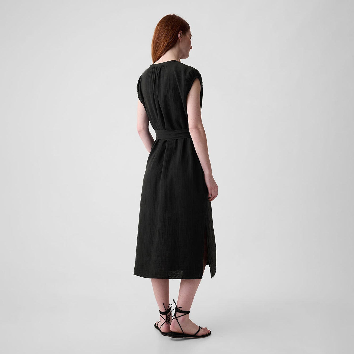 Pокля GAP Dresses Shortsleeve Gauze Tie Waist Button Down Midi Dress Black Черно | 857632-02, 1