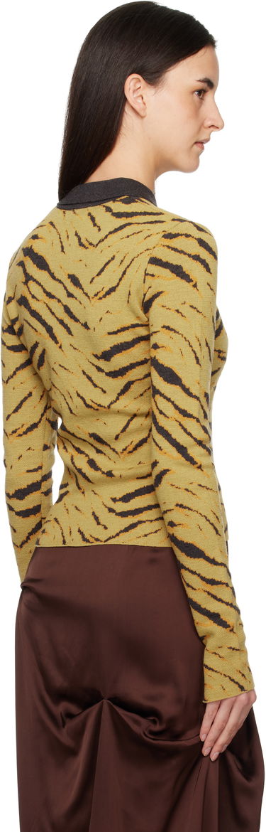 Поло тениска GANNI Fine Merino Jacquard Tiger Print Long Sleeve Polo Многоцветен | K2600, 2