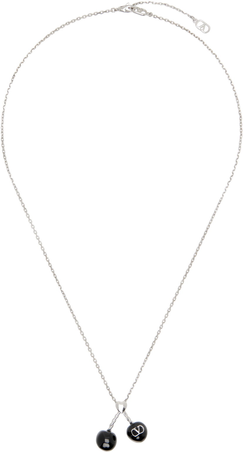 Колие Valentino Valentino Garavani Chez Valentino Silver-Tone and Black Resin Double-Pendant Necklace Черно | 7Y2J0Z82MJP