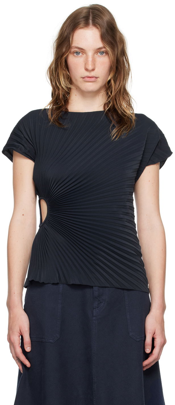 Navy Paris Sun-Ray Pleats T-Shirt