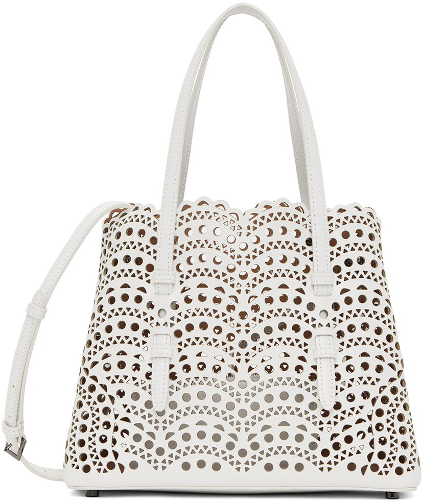 Голяма пазарска чанта Alaïa Laser-Cut Leather Tote Bag Бяло | AA1S06725C0A44