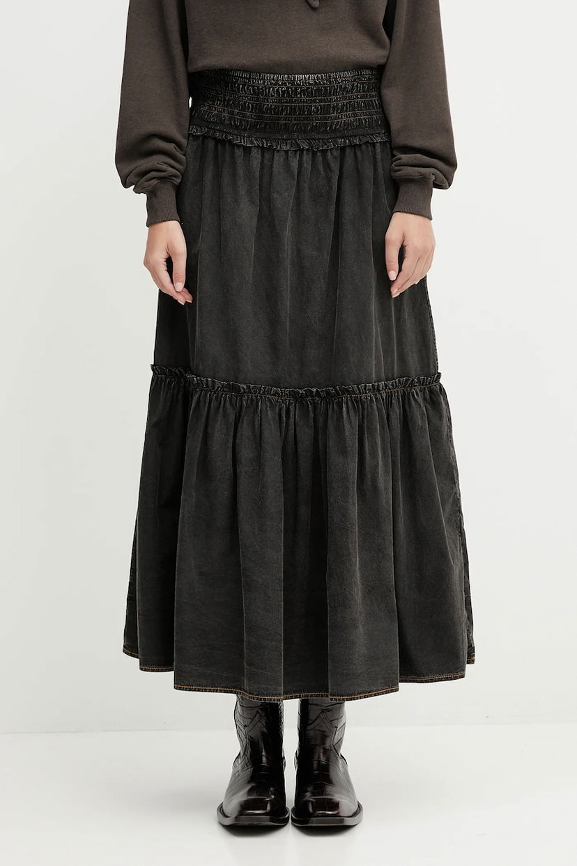 Пола GANNI GANNI Garment Dyed Cotton Smock Maxi Skirt Черно | W0877
