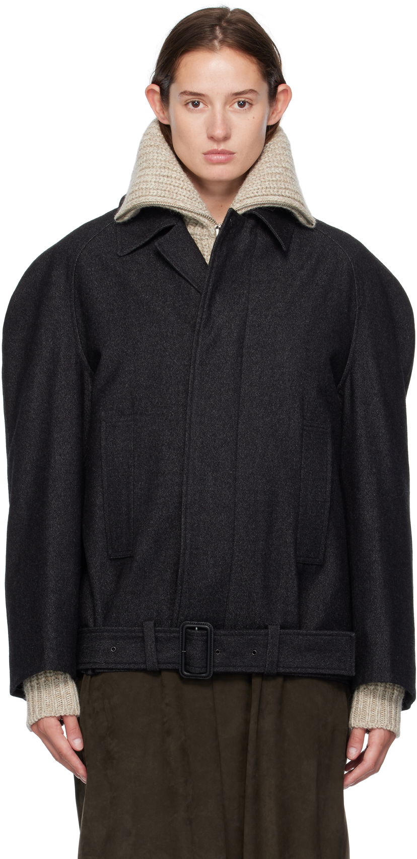 Палта LEMAIRE Lemaire Raglan Sleeve Short Coat Сиво | OW1156 LF1319