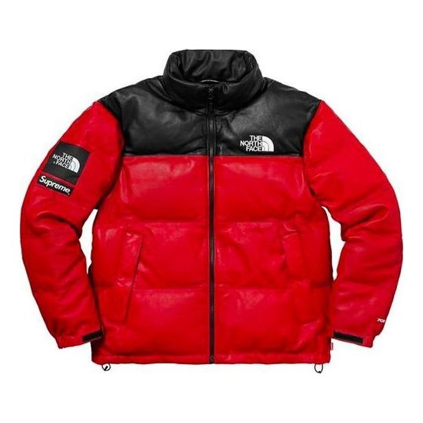Пухо яке Supreme FW17 x The North Face Leather Nuptse Jacket Червено | SUP-FW17-619, 0