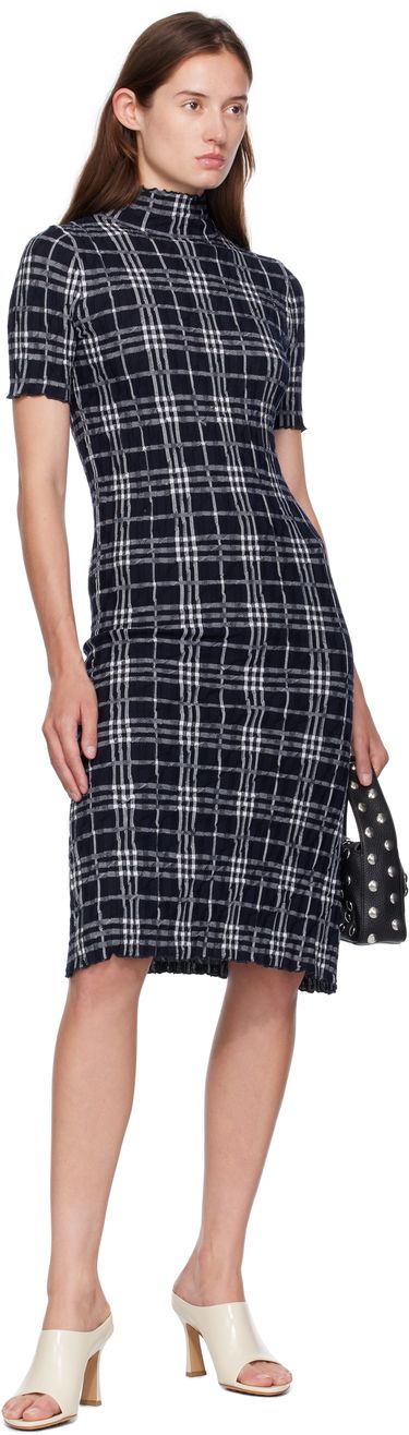 Pокля Burberry Burberry Check Wool Blend Midi Dress Тъмно синьо | 8111428, 3