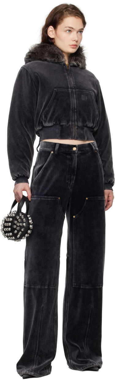 Суитчър Alexander Wang Velour Workwear Shearling Trim Jacket Черно | 4CC4242106, 3