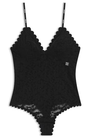 боди BOSS Scalloped-edge lace bodysuit Черно | 50549908, 0