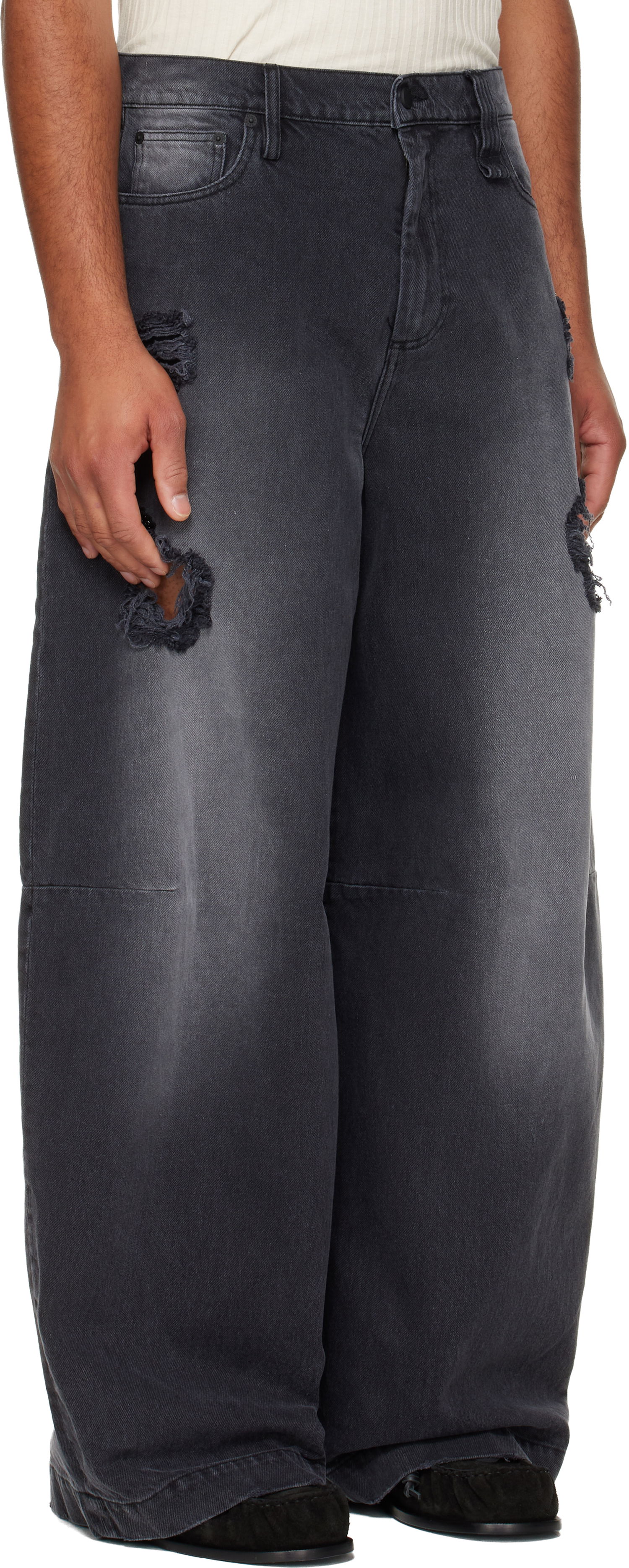 Дънки Simone Rocha Simone Rocha Embellished Wide Leg Puddle Jeans Черно | 4162B 1239D, 1