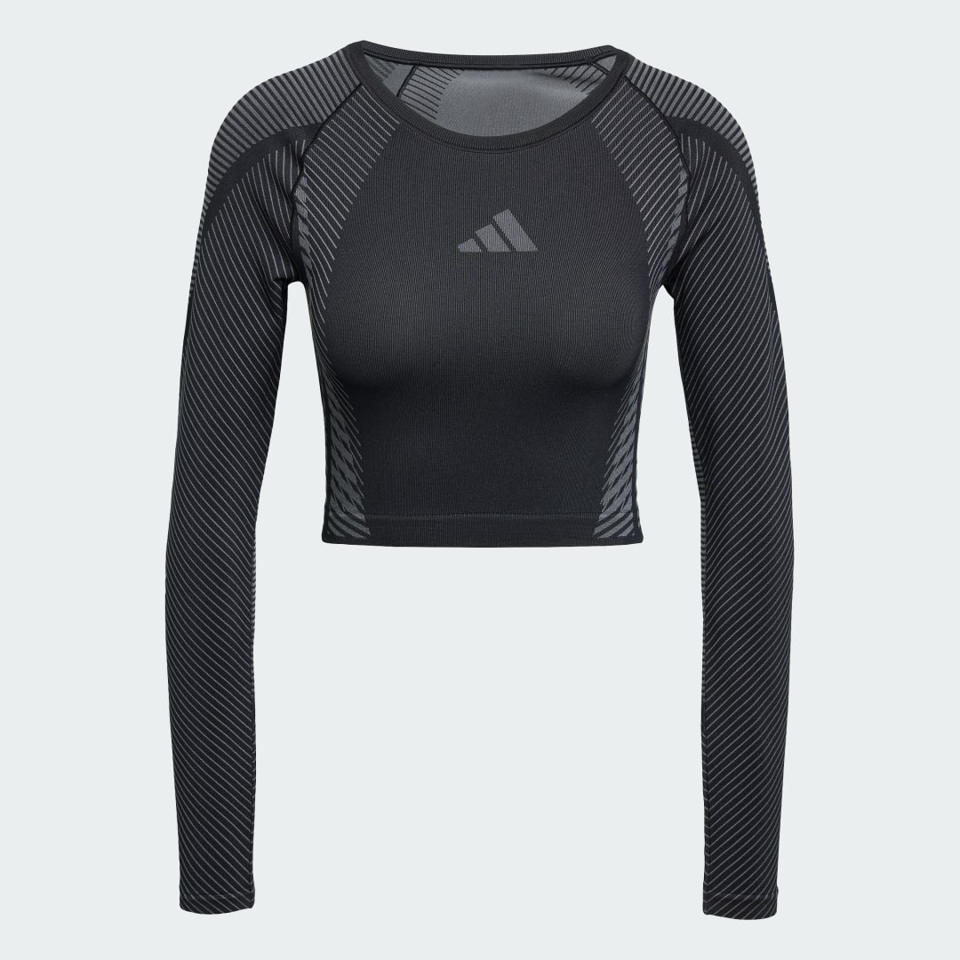 Съкратен топ adidas Performance Seamless Knit Long Sleeve Crop Top Черно | JH1364, 1