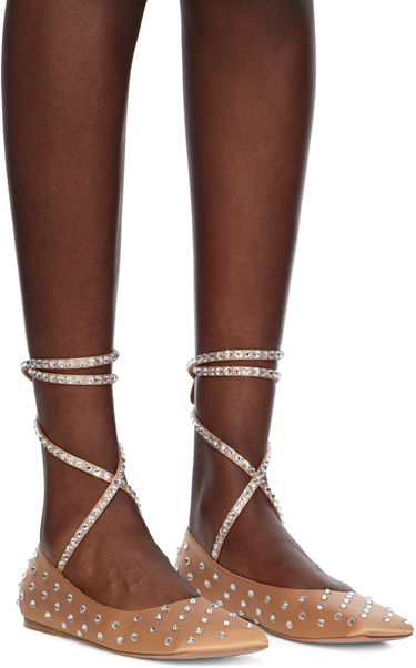 Pокля Amina Muaddi Amina Muaddi Ane Crystal Lace Up Ballerina Flats Бежово | ANE CRYSTAL LACE UP FLAT SATIN, 3