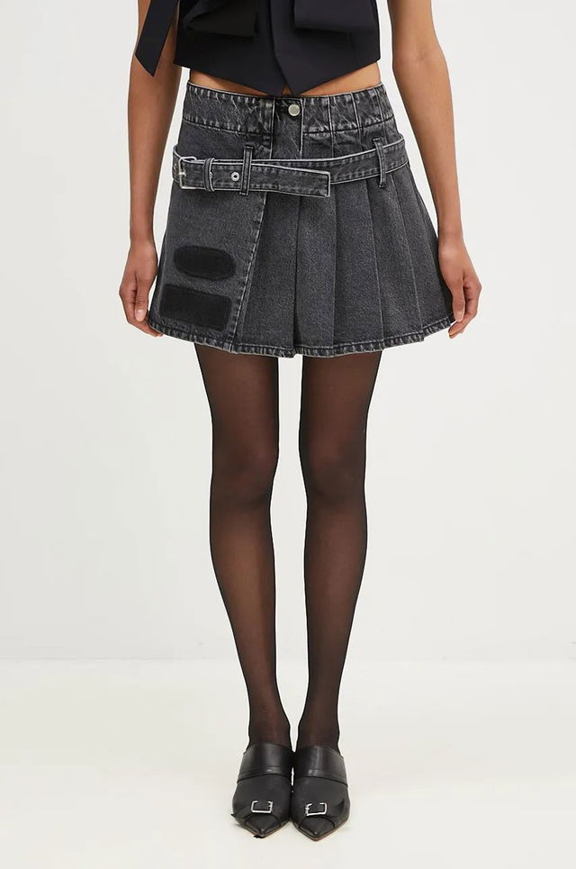 Denim Pleats A-Line Mini Skirt