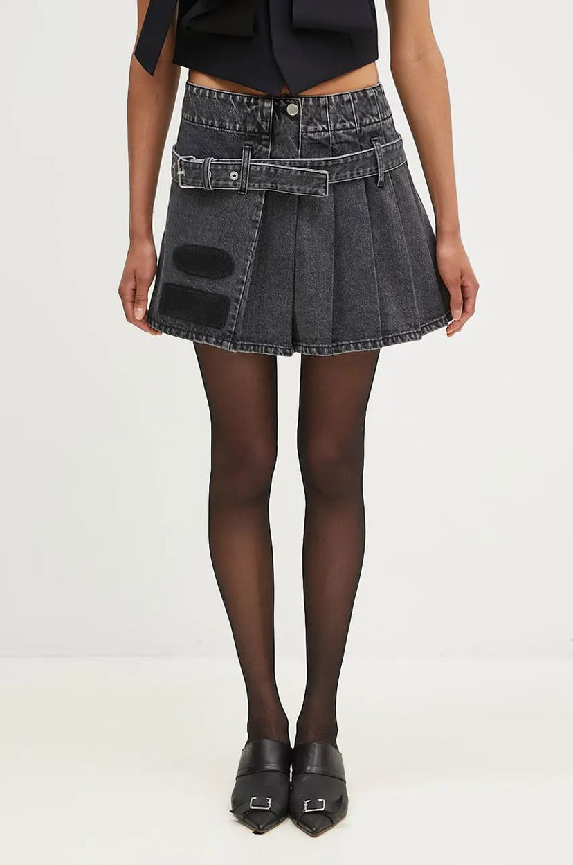 Пола Ambush Denim Pleats A-Line Mini Skirt Черно | BWYF002F24DEN0011100