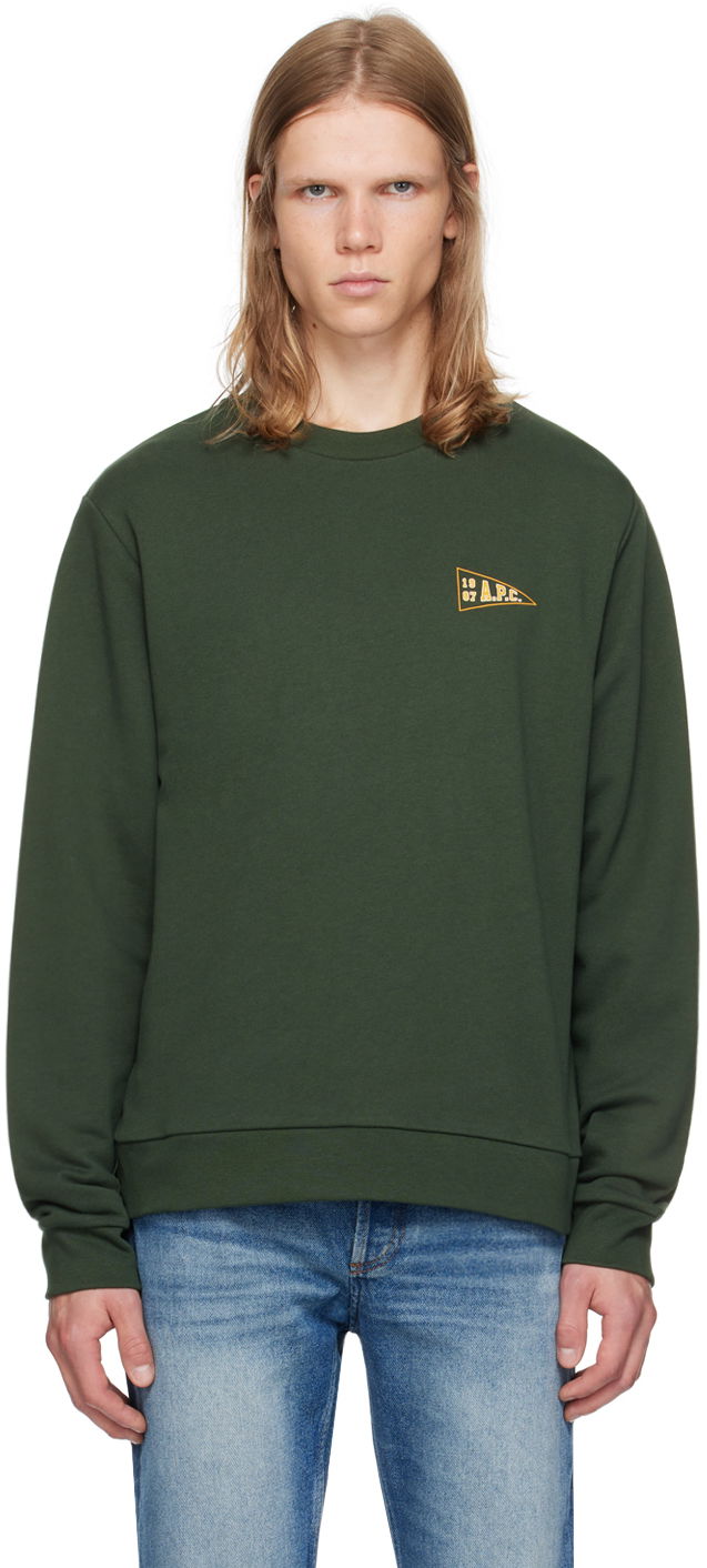 Тениска A.P.C. Green Logo-Printed Sweatshirt Зелено | COHBY-M27946, 0