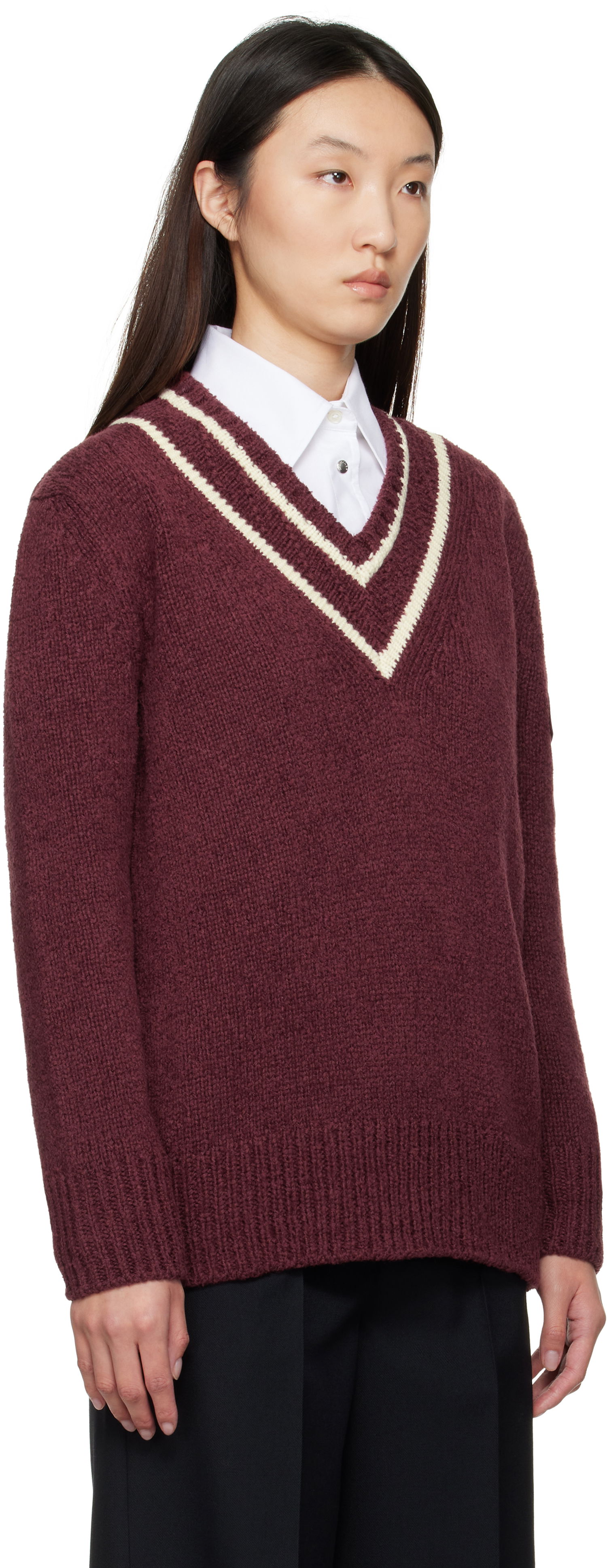 Пуловер Moncler Moncler Padded V-Neck Sweater Бургунди | K20939D00001M5493, 1