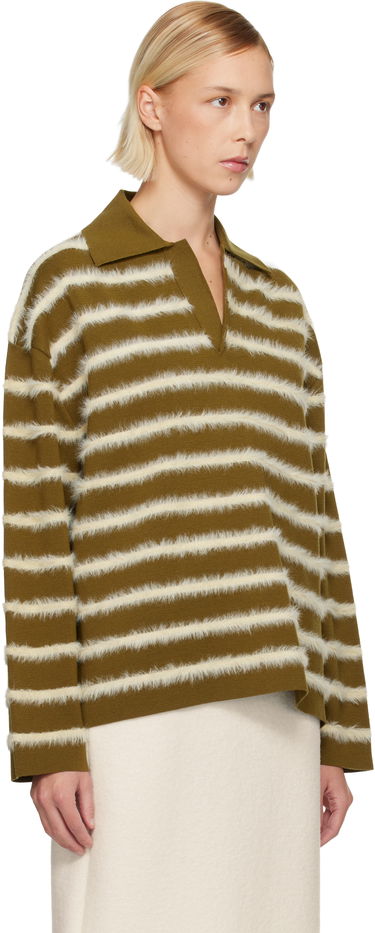 Пуловер AMI Striped Fuzzy Merino Wool Polo Многоцветен | H25UPL404.KN0108, 1