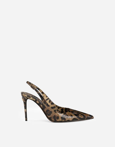 Кецове и обувки Dolce & Gabbana Polished Calfskin Leopard Print Slingbacks Кафяво | CG0621AM568HA93M, 0