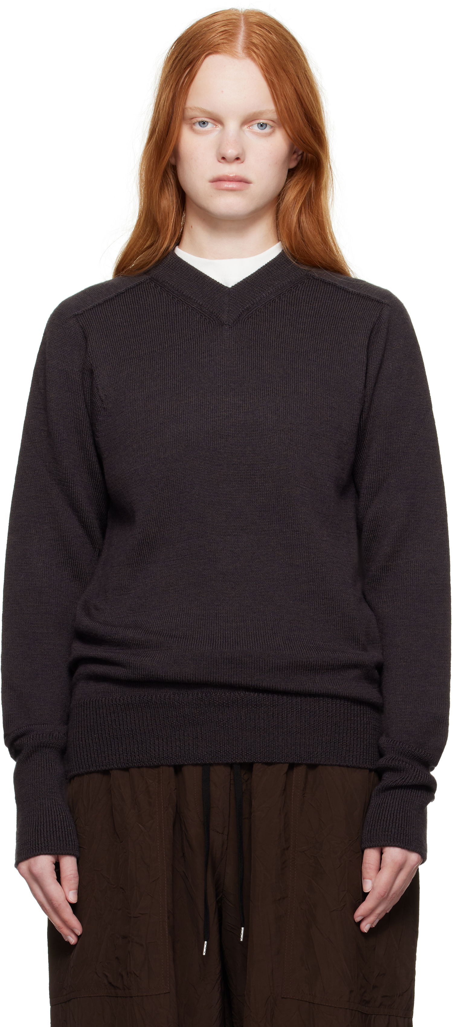 Пуловер Studio Nicholson Studio Nicholson Inverness V-Neck Sweater Кафяво | INVERNESS SN - 1501, 0