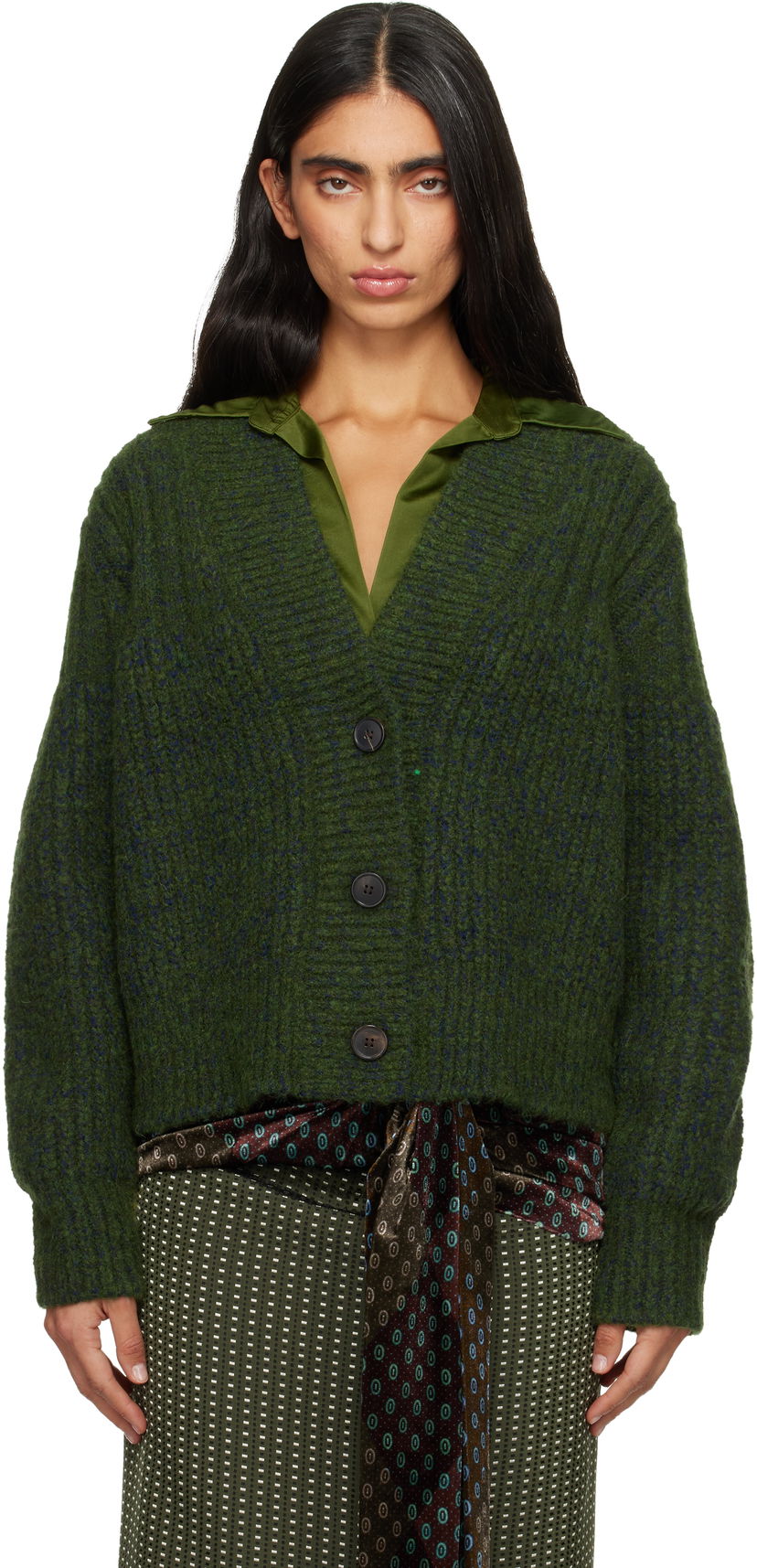 Пуловер Dries Van Noten Dries Van Noten Wool Knit V-Neck Cardigan Зелено | 252-011230-2725