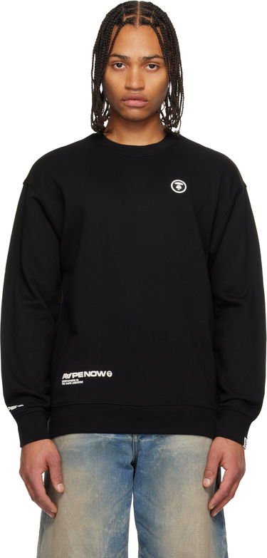 Суитчър AAPE by A Bathing Ape AAPENOW Moonface Logo Crewneck Sweatshirt Черно | AAPSWMC348XXPBKX, 0