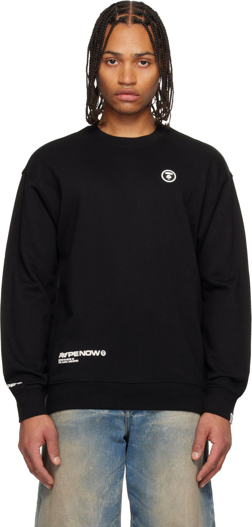 Суитчър AAPE by A Bathing Ape AAPENOW Moonface Logo Crewneck Sweatshirt Черно | AAPSWMC348XXPBKX