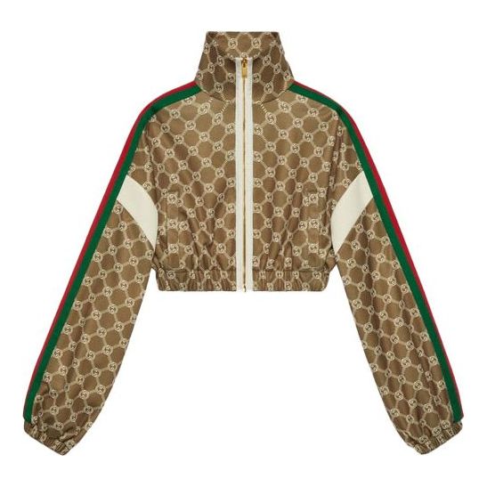 Яке бомбър Gucci Interlocking G Pattern Zippered Crop Jacket Кафяво | 671495-XJD1G-3357