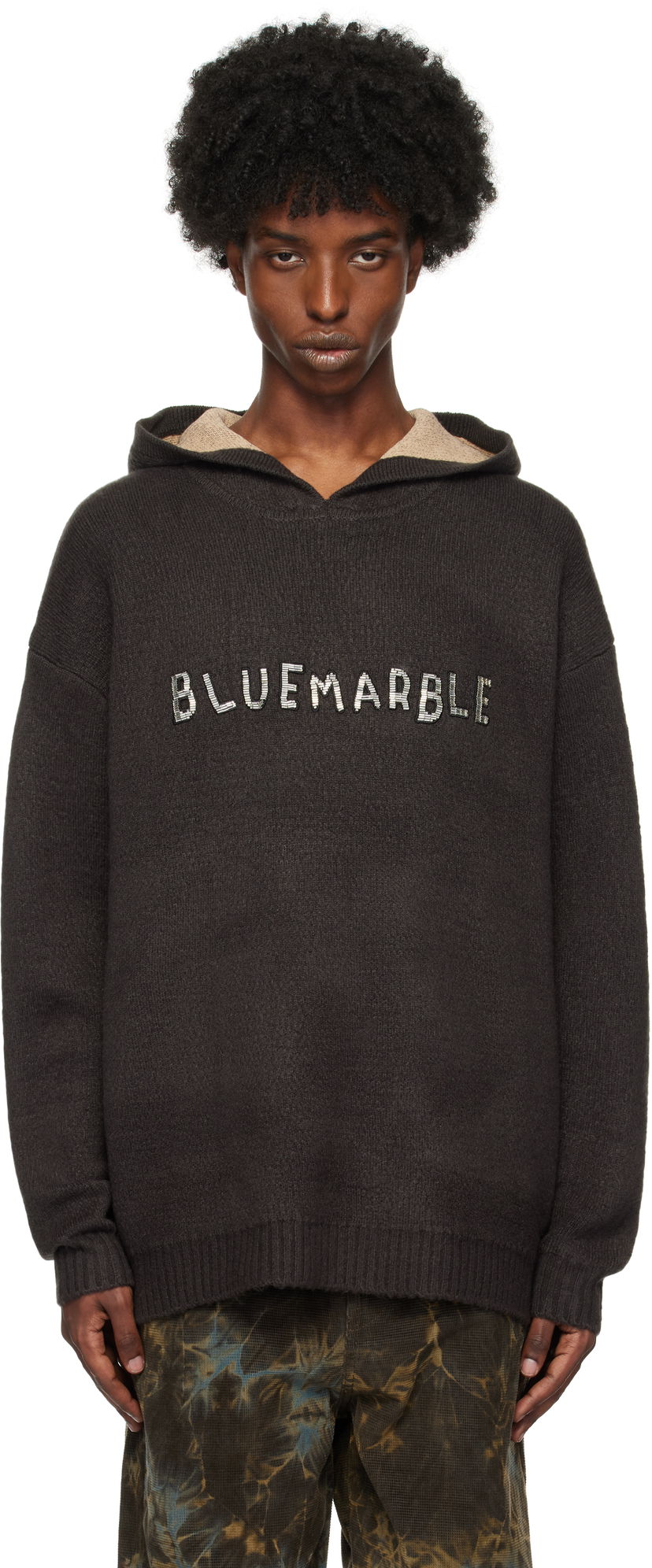 Суитчър Bluemarble Embroidered Knitted Hoodie Кафяво | HO10 KN19B24 BLK