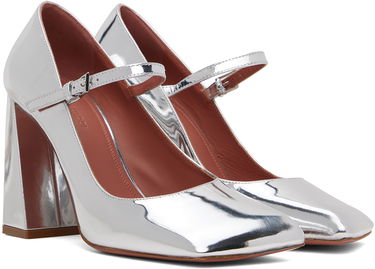 Кецове и обувки Amina Muaddi Metallic Leather Mary Jane Heels Металик | CHARLOTTE MARY JANE BLOCK MIRROR, 3