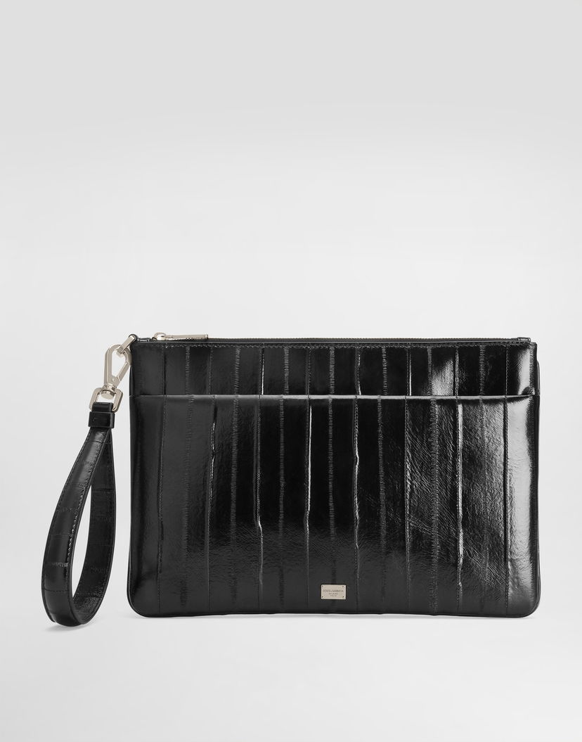 Дамска чанта Dolce & Gabbana Dolce & Gabbana Eel Skin Wristlet Clutch Черно | BP3294A8M2480999