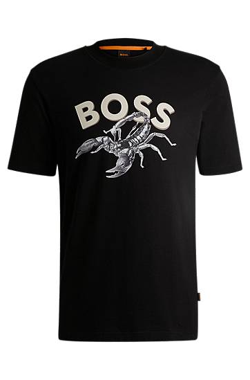 BOSS Cotton-Jersey T-Shirt with Scorpion Graphic