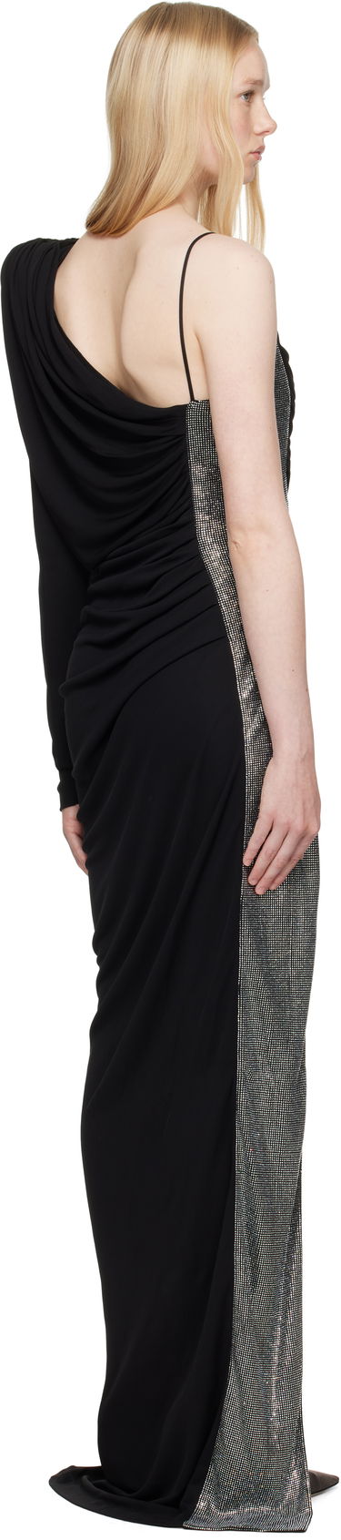 Pокля Balmain Balmain Draped Asymmetrical Two-Material Maxi Dress Черно | EF0RR965PD03, 2