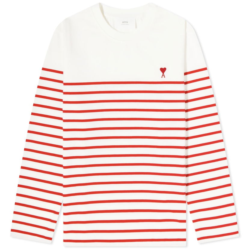 Тениска AMI De Coeur Mariniere Stripe Tee Червено | UTS300-072-171