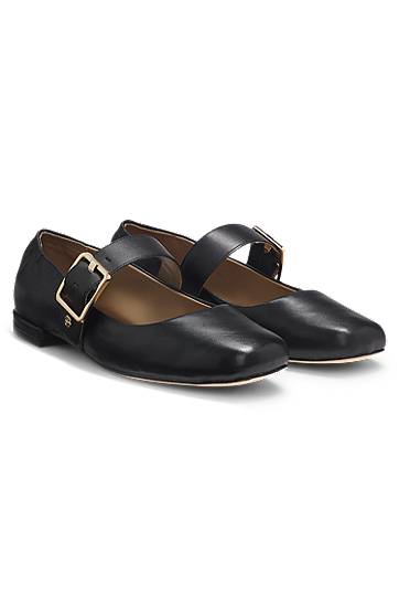 Аксесоари BOSS Leather Ballerina Pumps with Buckled Strap Черно | 50548547
