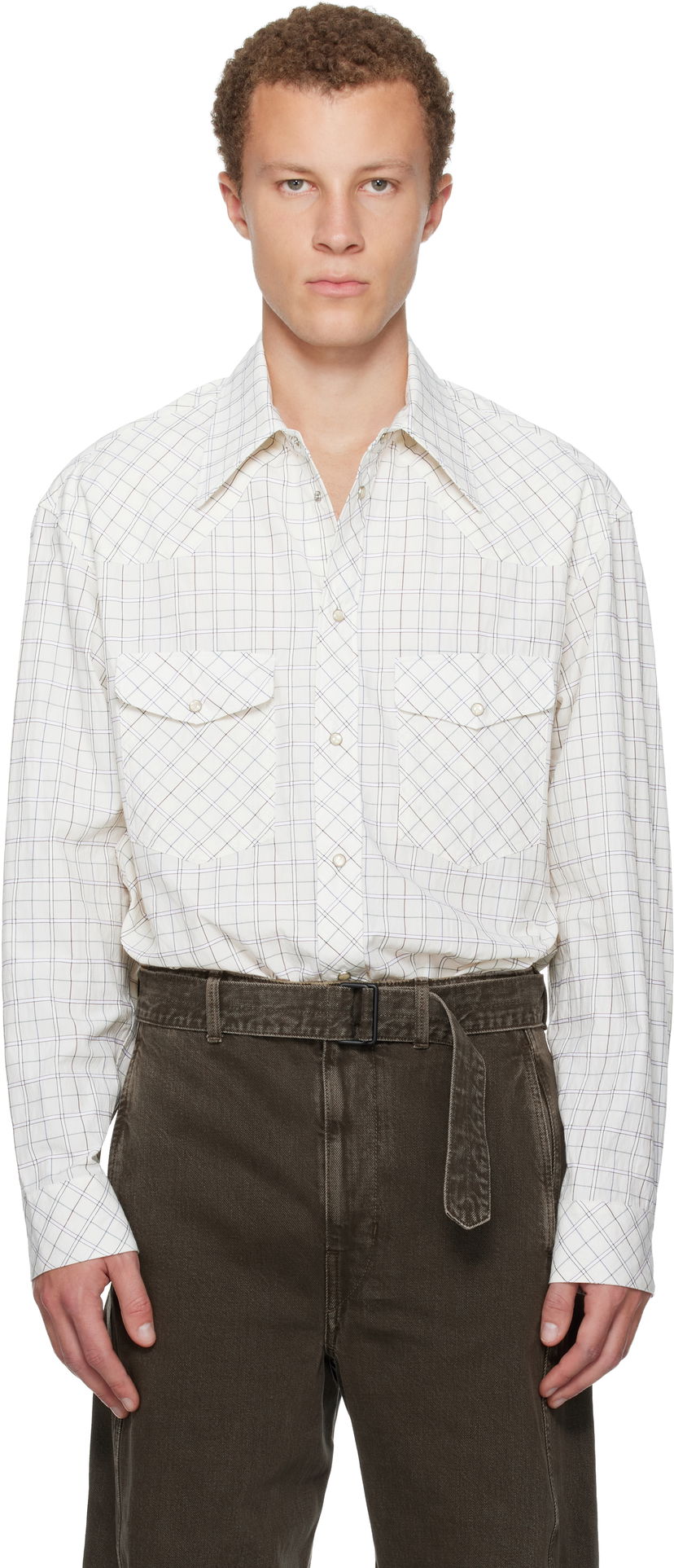 Риза LEMAIRE Checked Western Snap-Button Shirt Бяло | SH1209 LF1503
