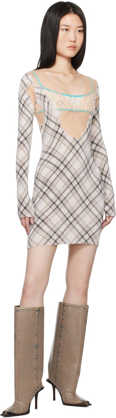 Pокля Diesel Plaid Knit Mini Dress Бежово | A17167 0GSAW, 4