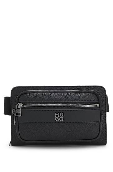 Чанта за кръста BOSS Grained Faux-Leather Stacked-Logo Belt Bag Черно | 50552291, 0