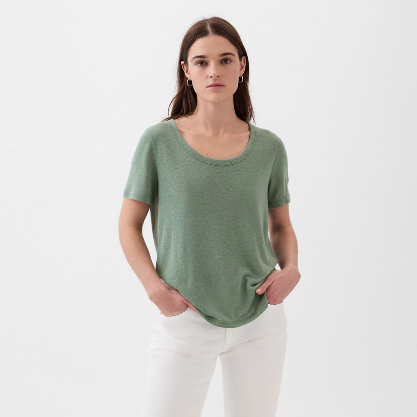 Тениска GAP Shortsleeve Linen Blend Scoop Tee Laurel Wreath Green Зелено | 878230-05