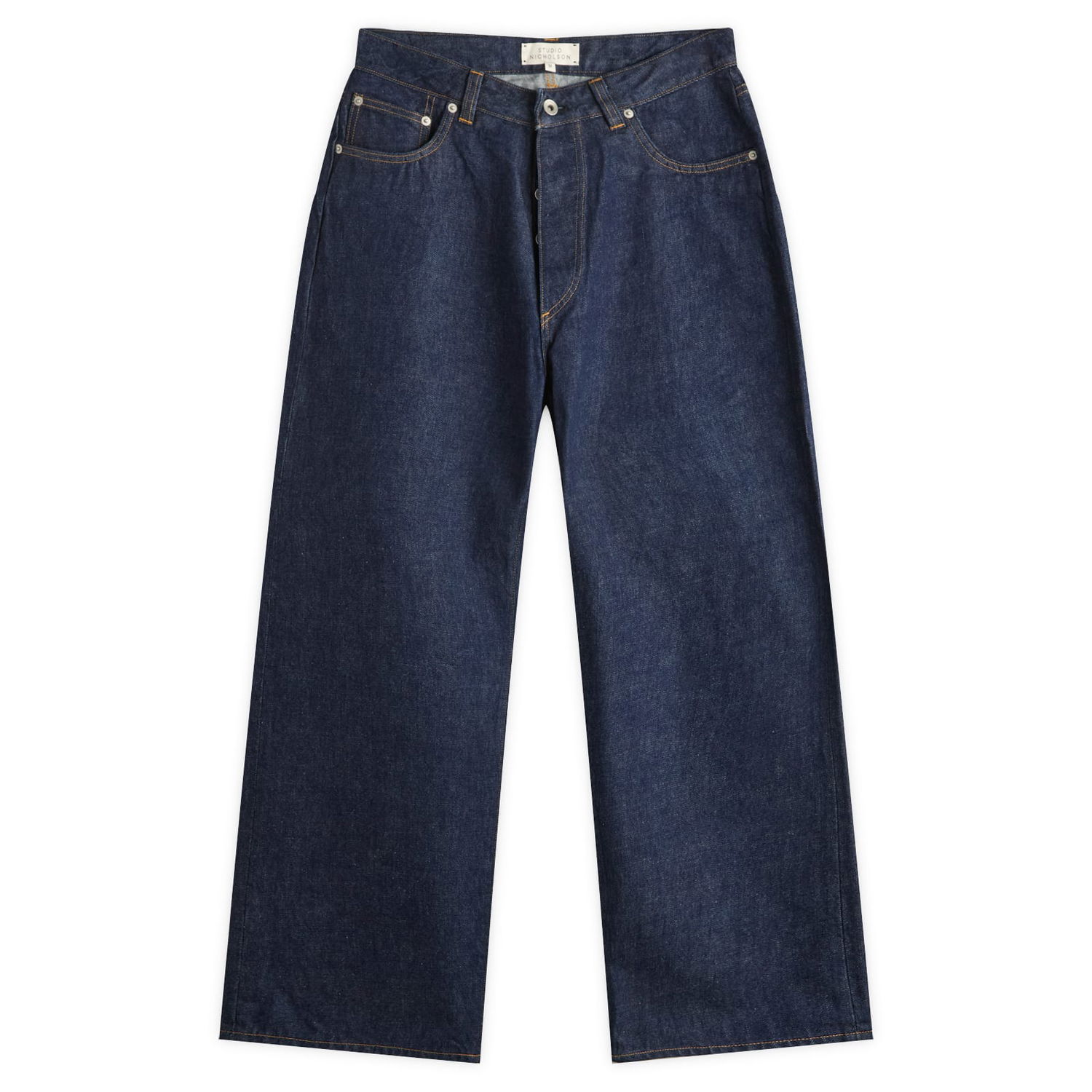 Дънки Studio Nicholson Studio Nicholson Wide Leg Jeans, Size Large Синьо | SEBSNM-1400-INW, 0