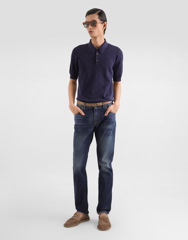 Поло тениска Dolce & Gabbana Silk Monogram Polo Shirt Тъмно синьо | GXZ02TJBSO9B6712, 1