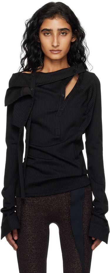Риза Ottolinger Ada Pinstripe Asymmetric Long Sleeve Blouse Черно | 102-105904-01, 0