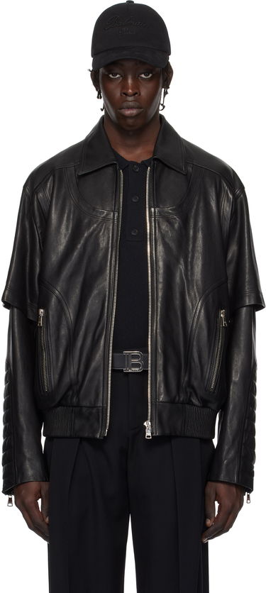 Яке бомбър Balmain Balmain Layered Leather Jacket Черно | EH1TF936LC62, 0