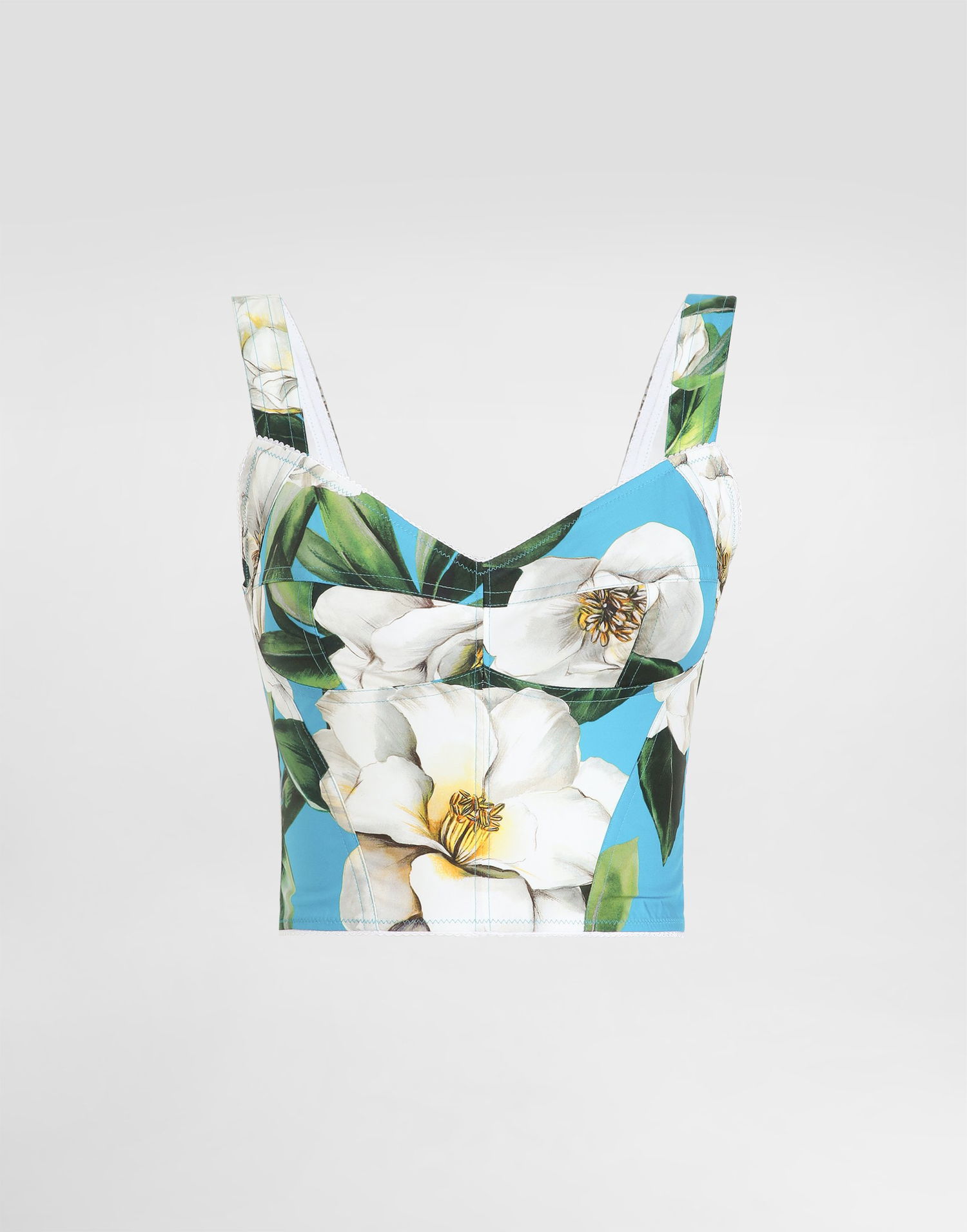 Съкратен топ Dolce & Gabbana Dolce & Gabbana Gardenia Print Cotton Corset Top Синьо | F7W98THS5TJHC5JB, 0