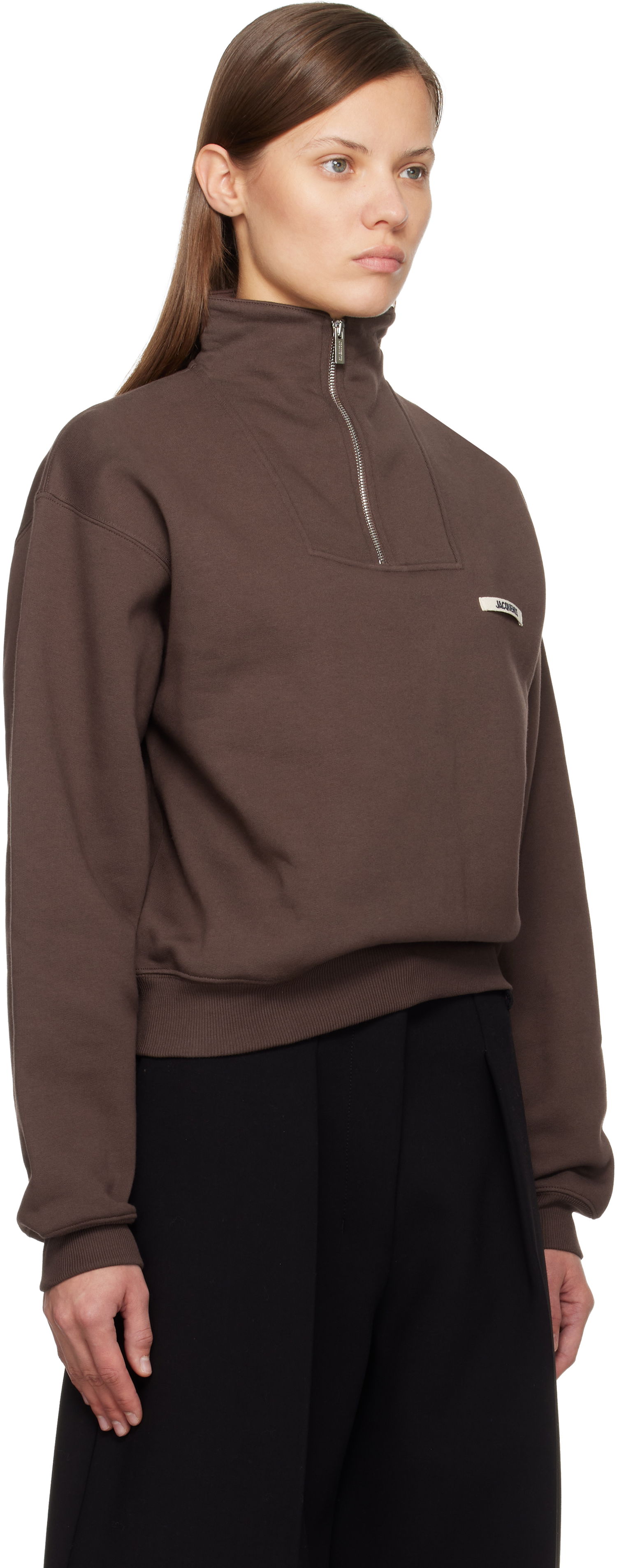 Суитчър Jacquemus 'Le Camionneur Gros Grain' Quarter-Zip High-Neck Sweatshirt Кафяво | 25HSSW00210AJ00174, 1